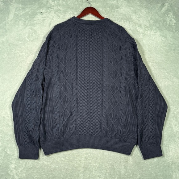 Ralph Lauren Sweater Mens XXL Blue Aran Knit Cable Cotton Fisherman Crewneck - Picture 9 of 10